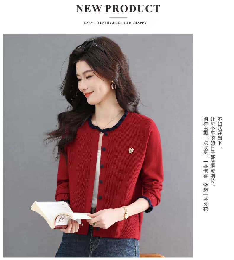 곰팡이 고리 스웨터 작은 외투 여성 가을 새로운 외부 가져 가라. 패션 작은 셔츠 쇼트 스타일 경기 치마 엄마 니트 오픈 가디건 상세 이미지 18