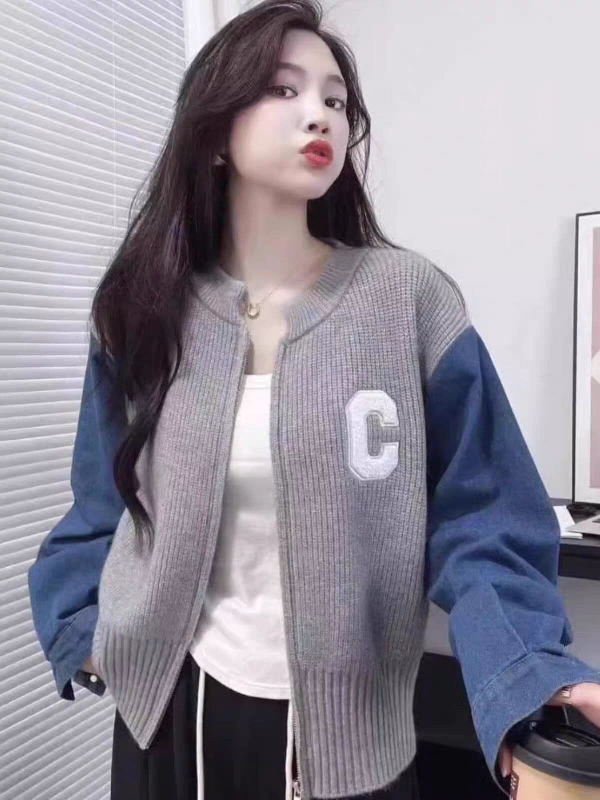 느긋한 바람 스웨터 오픈 가디건 여성 가을 겨울 2026 새로운 데님 패치워크 디자인 센스 루즈핏 니트 재킷 상세 이미지 3