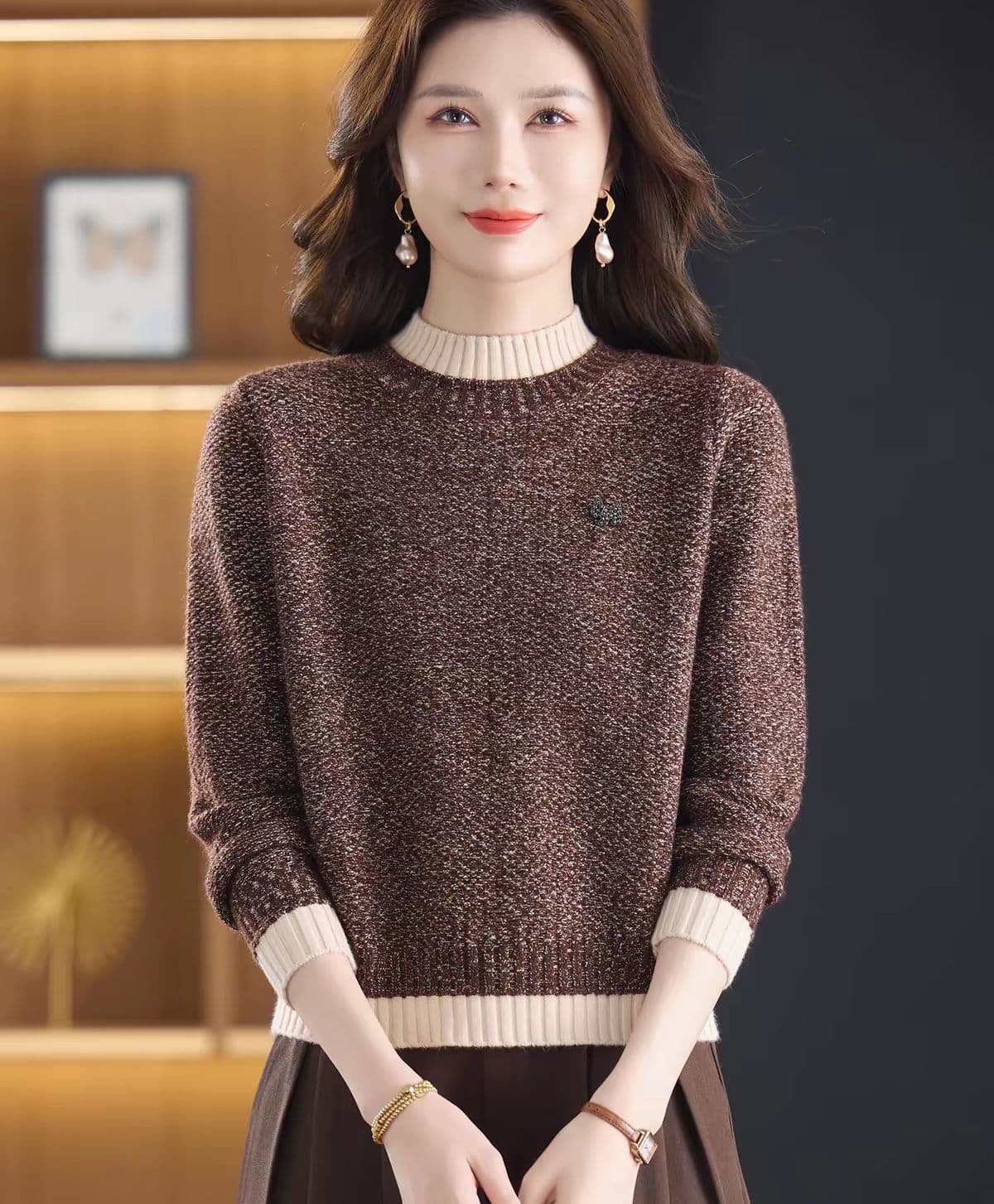 여성 가을 겨울 새로운 두꺼운 기본 셔츠 스웨터 패션 루즈핏 반하이넥 니트 맨위 이미지 3