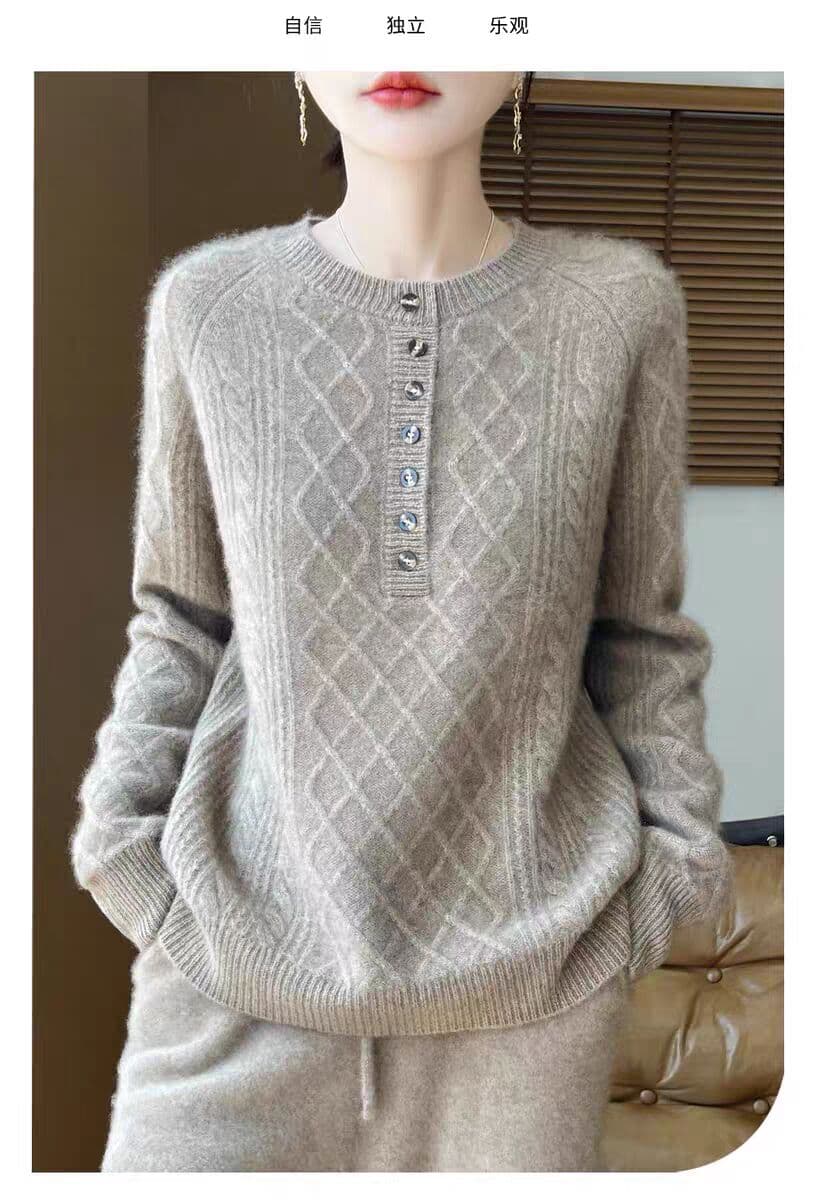 가을 겨울 새로운 라운드 넥 두꺼운 다이아몬드 모양 그리드 벨트 버클 기본 셔츠 루즈핏 느긋한 양모 맨위 상세 이미지 14