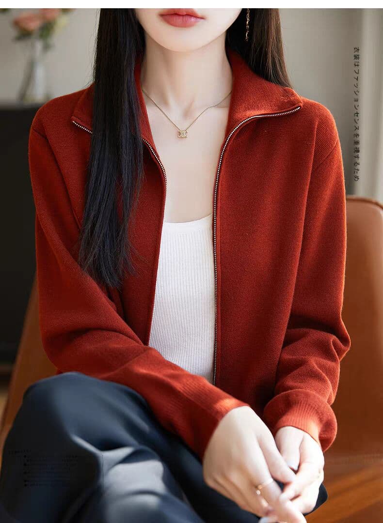 더블 지퍼 스탠드 칼라 니트 오픈 가디건 여성 코트 외부 가져 가라. 스웨터 2026 새로운 패션 프랑스식 외출용 맨위 상세 이미지 2
