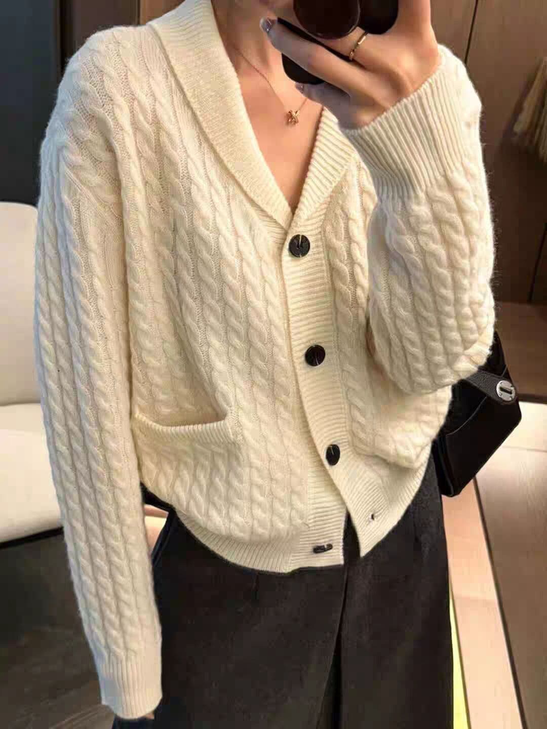 한 부서 복잡한 고대 돈 바람 트위스트 무늬 스웨터 오픈 가디건 여성 가을 겨울 루즈핏 느긋한 고급 센스 니트 재킷 맨위 상세 이미지 3