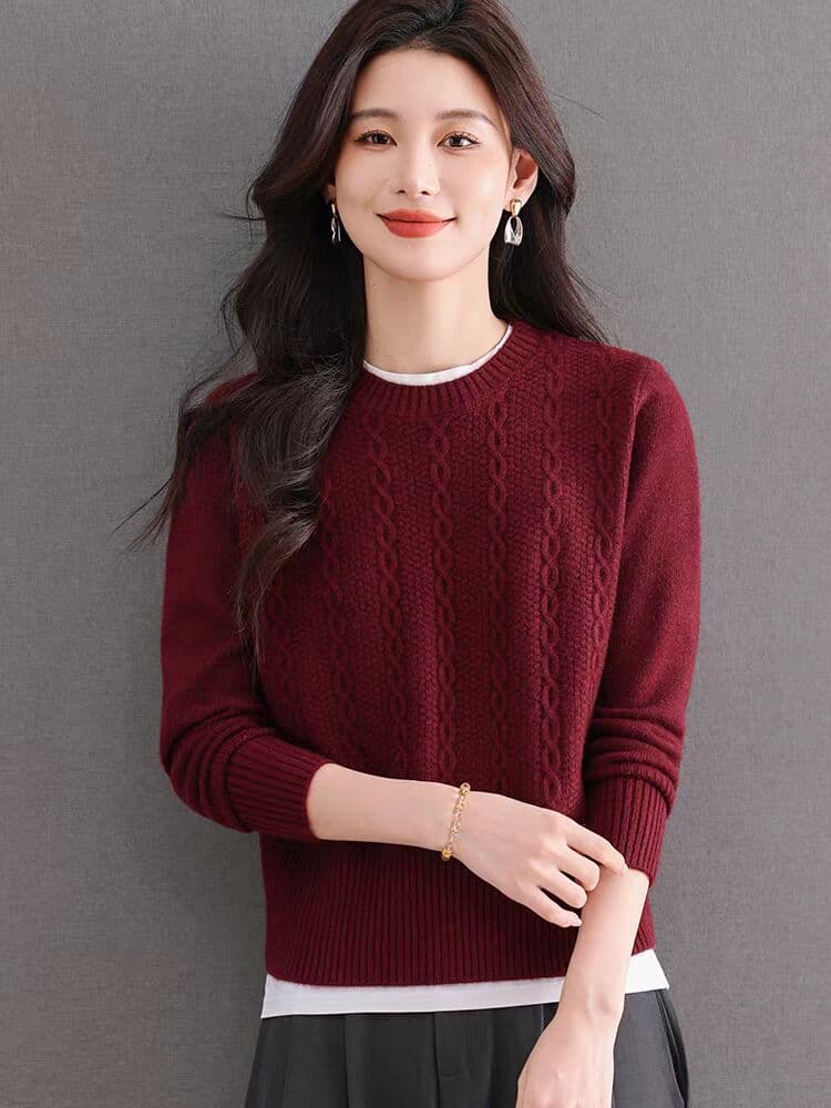 라운드 넥 꽈배기 질감 기본 셔츠 여성 가을 겨울 새로운 루즈핏 슬림해 보이는 쇼트 스타일 니트 스웨터 인사이드 잡아라. 의류 이미지 4
