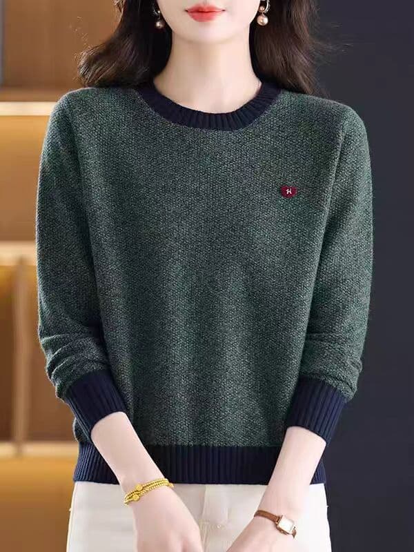 고급 꽃 실 작은 키 스웨터 여자 가을 라운드 넥 배색 외국 가스 니트 만나는 털 셔츠 이미지 3