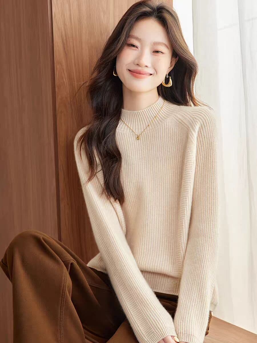 반하이넥 여성 2026 가을 겨울 새로운 루즈핏 쇼트 스타일 두꺼운 스웨터 인사이드 가져 가라. 기본 셔츠 이미지 2