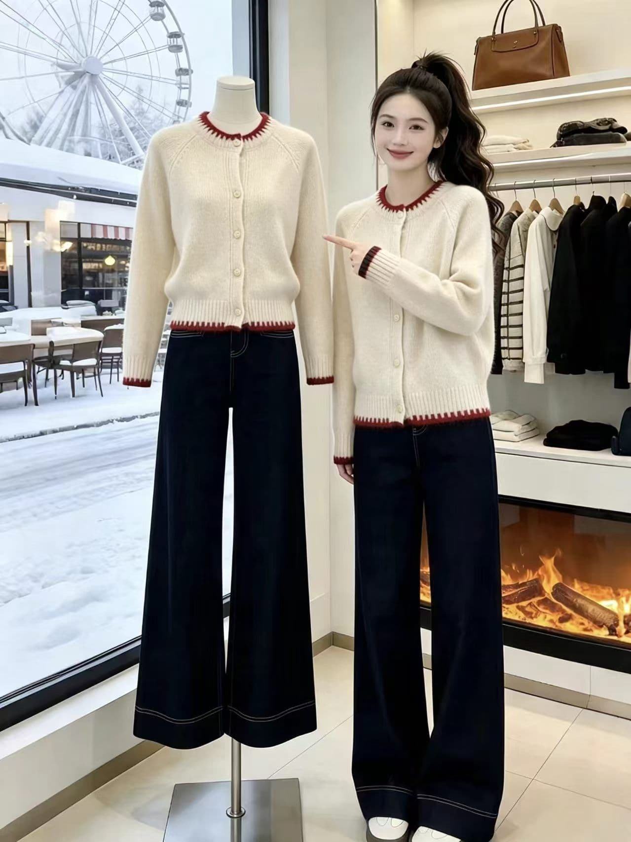 2026 가을 겨울철 새로운 한국 스타일 루즈핏 캐주얼 슬림해 보이는 라운드 넥 패치워크 색상 스웨터 여자 다용도 재킷 맨위 이미지 2