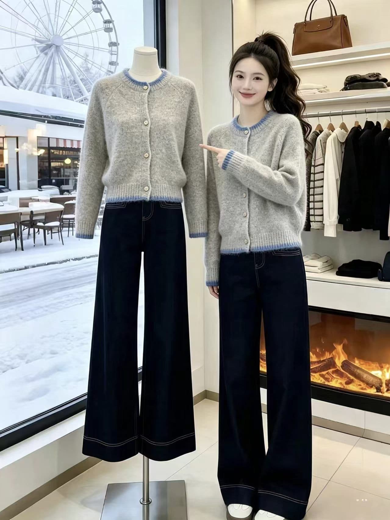 2026 가을 겨울철 새로운 한국 스타일 루즈핏 캐주얼 슬림해 보이는 라운드 넥 패치워크 색상 스웨터 여자 다용도 재킷 맨위 이미지 4