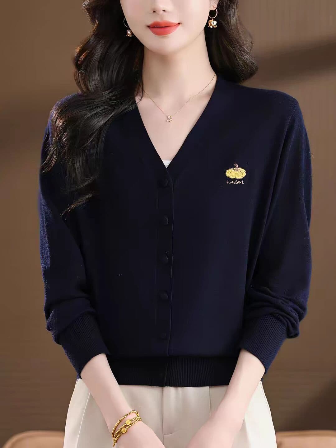 V넥 니트 오픈 가디건 여성 2026 가을 새로운 루즈핏 외부 가져 가라. 외국 가스 긴팔 다용도 스웨터 코트 맨위 이미지 3