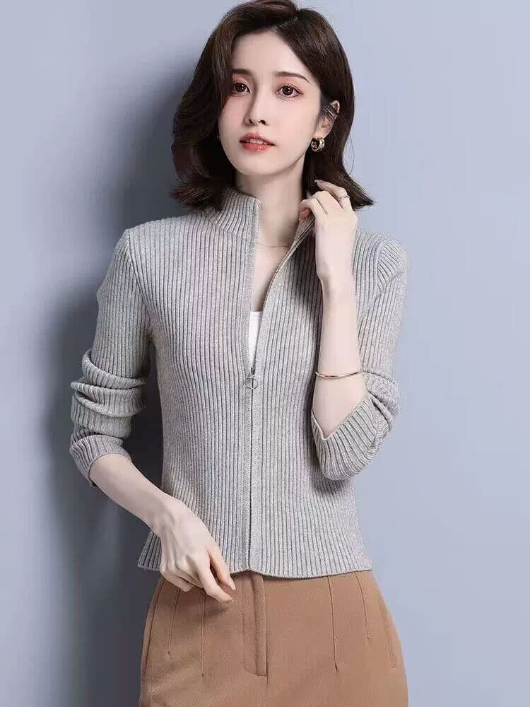 2026 가을 여성 스웨터 여성 코트 한국 스타일 지퍼 오픈 가디건 몸매 가꾸기 긴팔 단색 니트 쇼트 스타일 맨위 상세 이미지 1