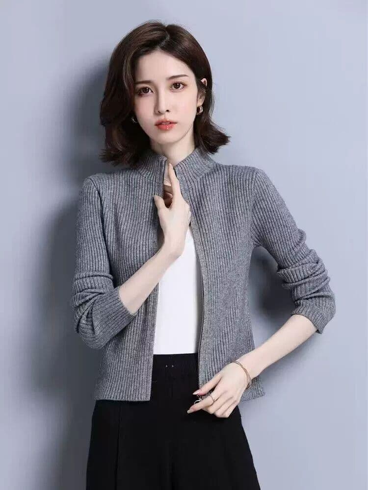 2026 가을 여성 스웨터 여성 코트 한국 스타일 지퍼 오픈 가디건 몸매 가꾸기 긴팔 단색 니트 쇼트 스타일 맨위 상세 이미지 13