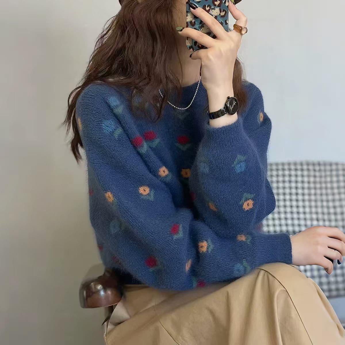 연령 감소 꽃 자카드 라운드 넥 스웨터 여자 가을 겨울 새로운 패션 부드러운 찹쌀 다용도 니트 맨위 상세 이미지 5