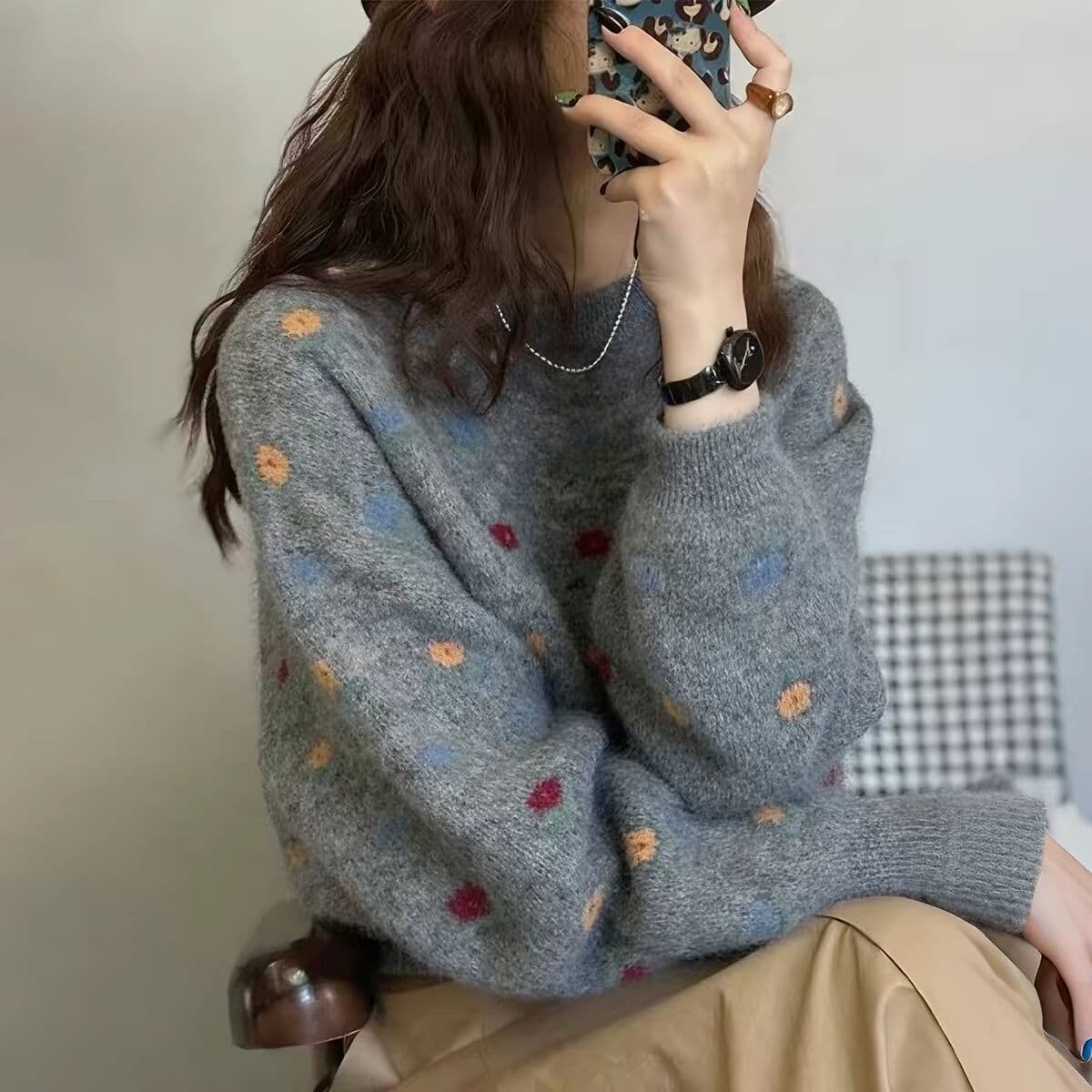 연령 감소 꽃 자카드 라운드 넥 스웨터 여자 가을 겨울 새로운 패션 부드러운 찹쌀 다용도 니트 맨위 상세 이미지 8