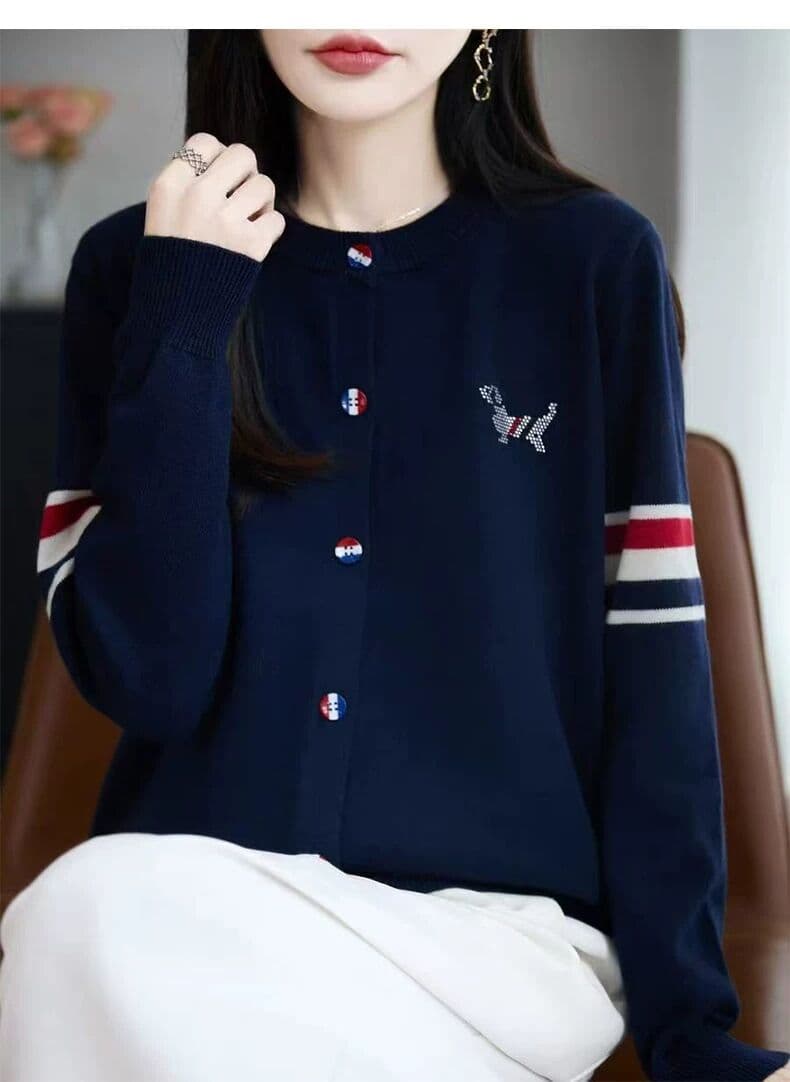 고급 여성 오픈 가디건 2026 가을 섹션 패치워크 색상 강아지 다이아몬드 세팅 니트 스웨터 패션 긴팔 재킷 상세 이미지 13