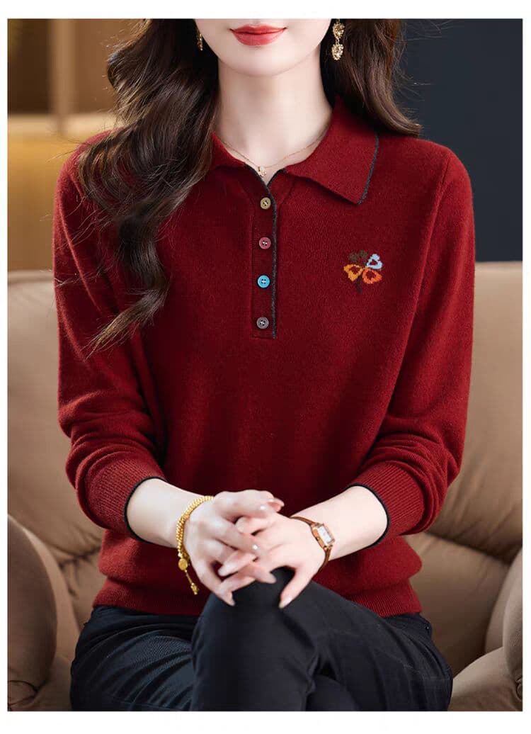 고급 털 셔츠 여성 가을 겨울 새로운 중년 엄마 폴로 칼라 스웨터 니트 기본 셔츠 상세 이미지 10