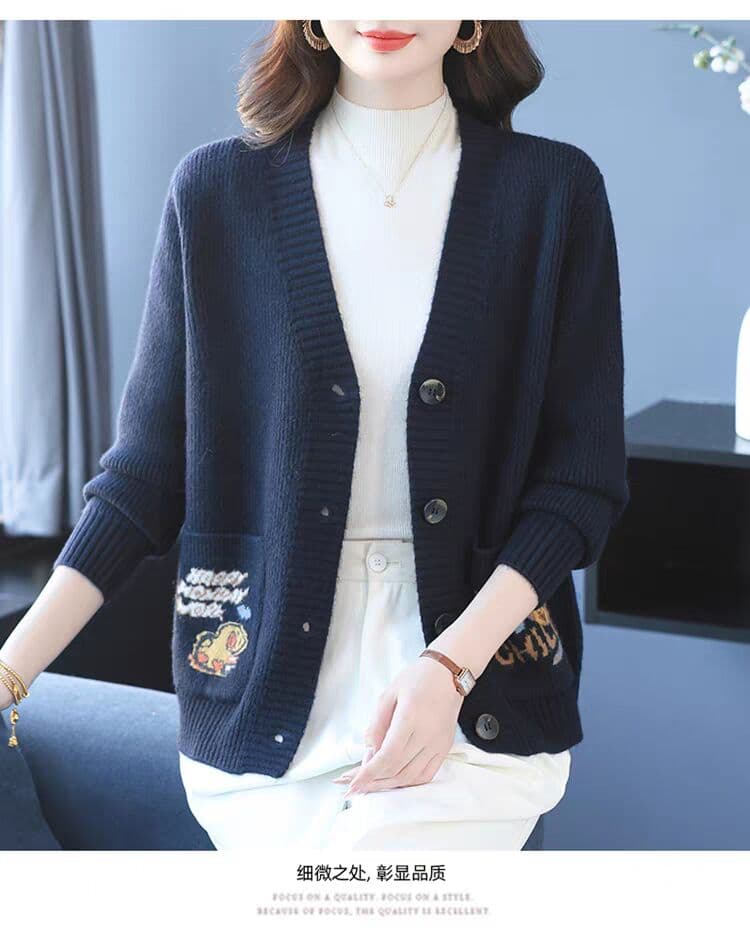 가을 겨울 두꺼운 새로운 출퇴근 바람 자카드 니트 오픈 가디건 여성 루즈핏 외부 가져 가라. 스웨터 코트 긴팔 버튼 셔츠 상세 이미지 8