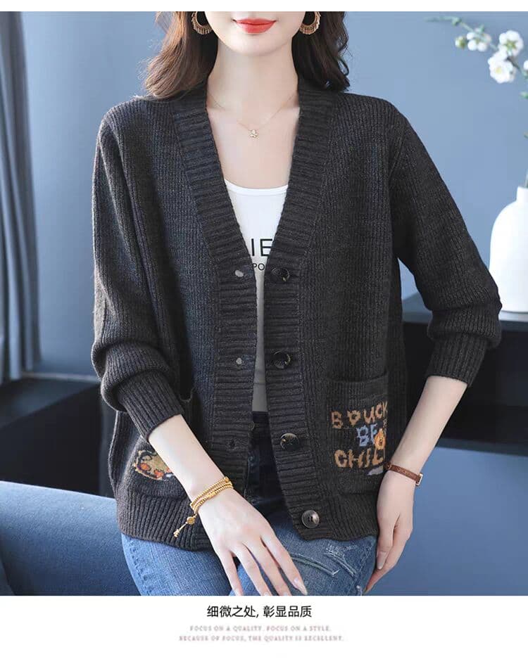 가을 겨울 두꺼운 새로운 출퇴근 바람 자카드 니트 오픈 가디건 여성 루즈핏 외부 가져 가라. 스웨터 코트 긴팔 버튼 셔츠 상세 이미지 20