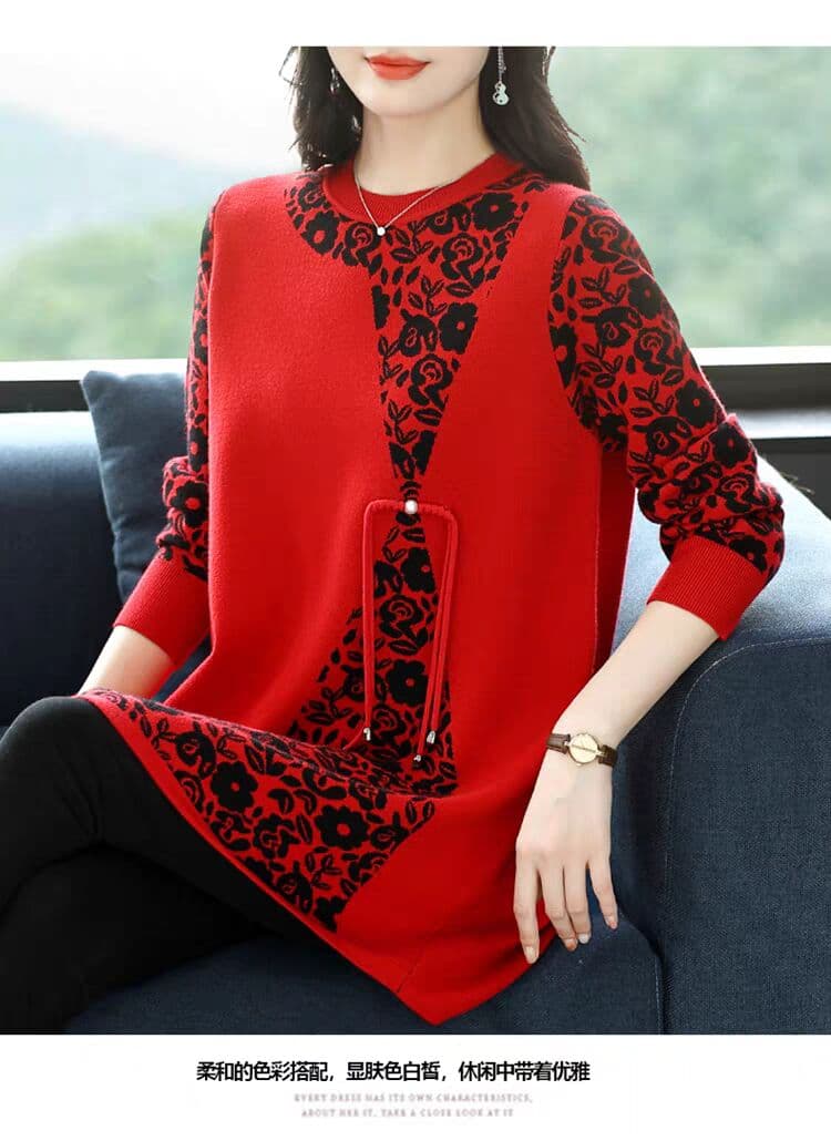 엄마 가을 겨울 중간 길이 여성 루즈핏 표지 배 스웨터 드레스 빅 사이즈 니트 기본 셔츠 상세 이미지 8