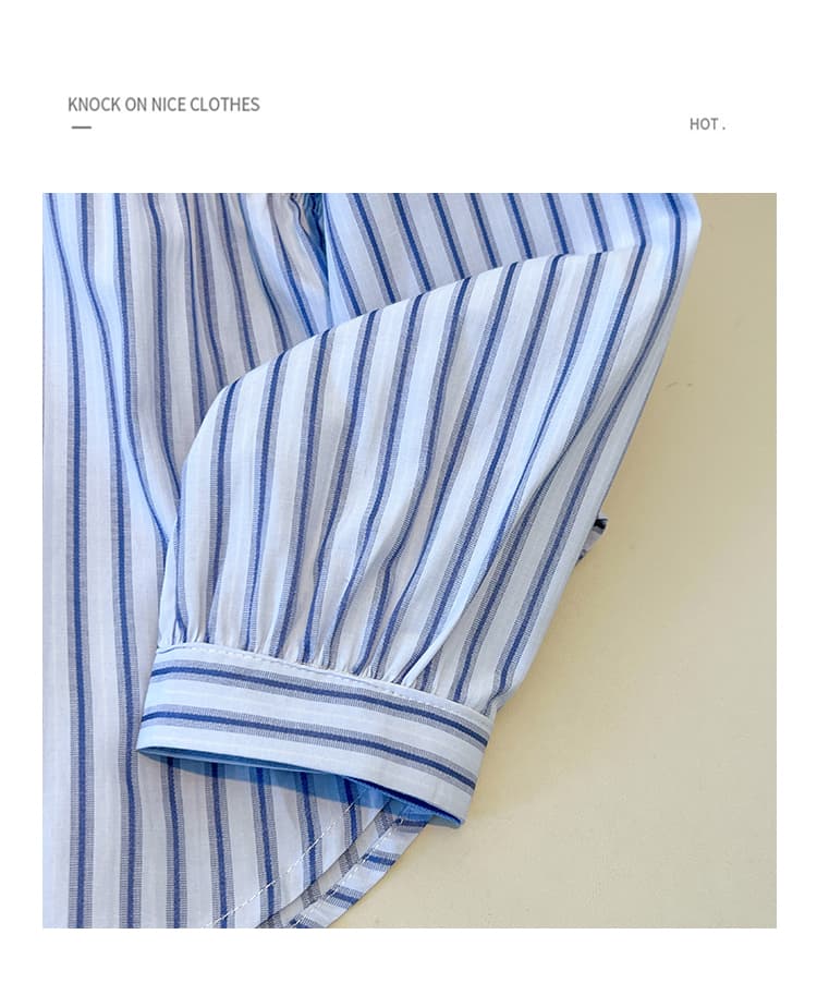 2026 봄 새로운 빅 사이즈 여성 의류 지방 mm 디자인 센스 이중층 베이비 칼라 허리 수축 슬림해 보이는 다용도 스트라이프 셔츠 상세 이미지 17