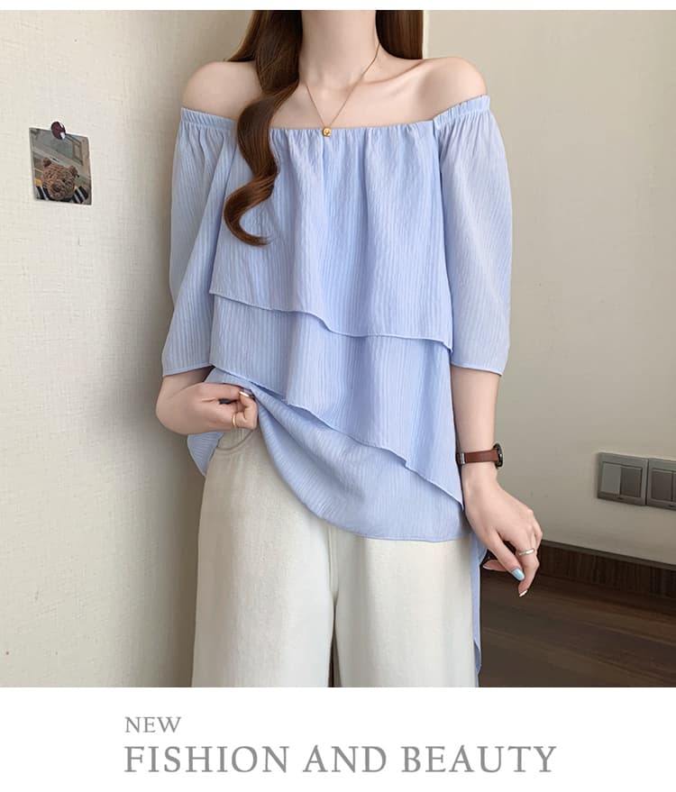 실사 빅 사이즈 여성 의류 지방 mm 여름 새로운 쉬폰 불규칙 디자인 센스 표지 넓적 다리 표지 배 루즈핏 통기성 맨위 상세 이미지 17