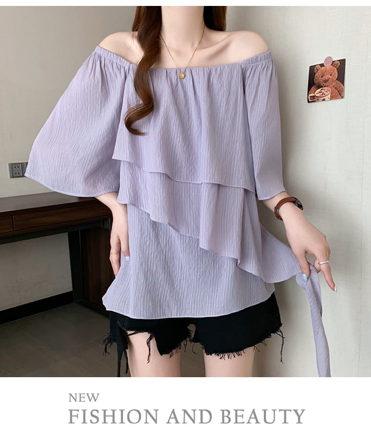 실사 빅 사이즈 여성 의류 지방 mm 여름 새로운 쉬폰 불규칙 디자인 센스 표지 넓적 다리 표지 배 루즈핏 통기성 맨위 상세 이미지 27