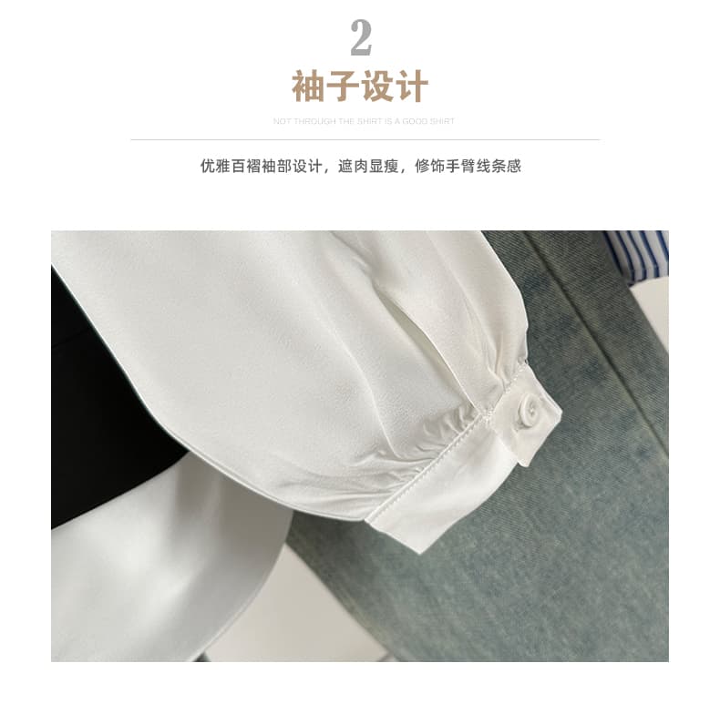 실사 빅 사이즈 여성 의류 지방 mm 배색 흑인과 백인 페이크 레이어드 패치워크 루즈핏 슬림해 보이는 표지 배 디자인 센스 작은 대중 셔츠 상세 이미지 5
