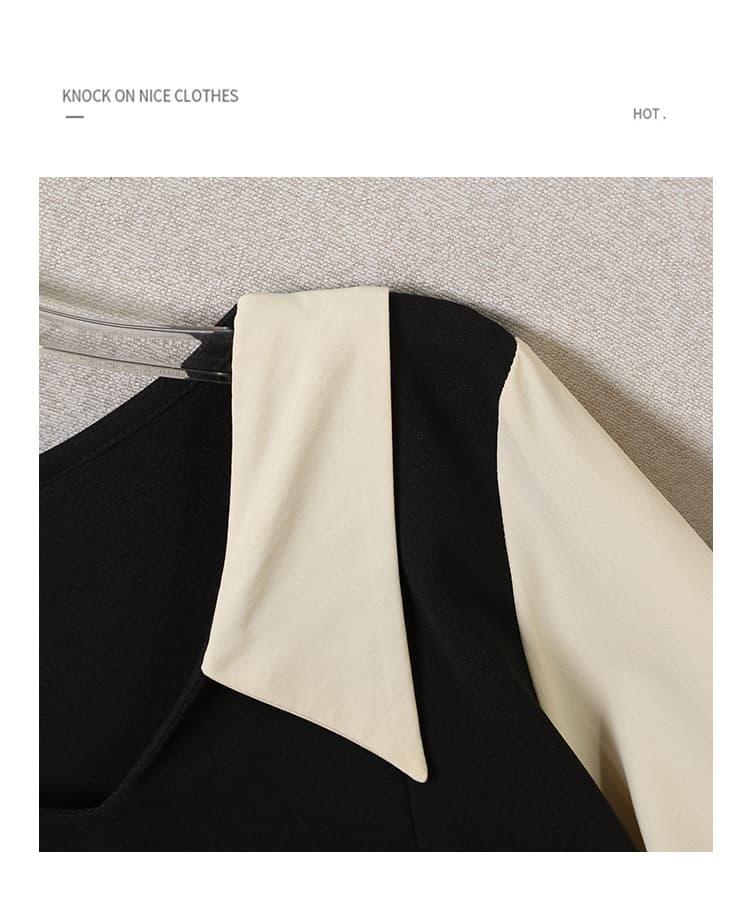 가을 새로운 빅 사이즈 여성 의류 지방 mm 폴로 칼라 트임 배색 패치워크 페이크 레이어드 슬림해 보이는 표지 배 셔츠 상세 이미지 16
