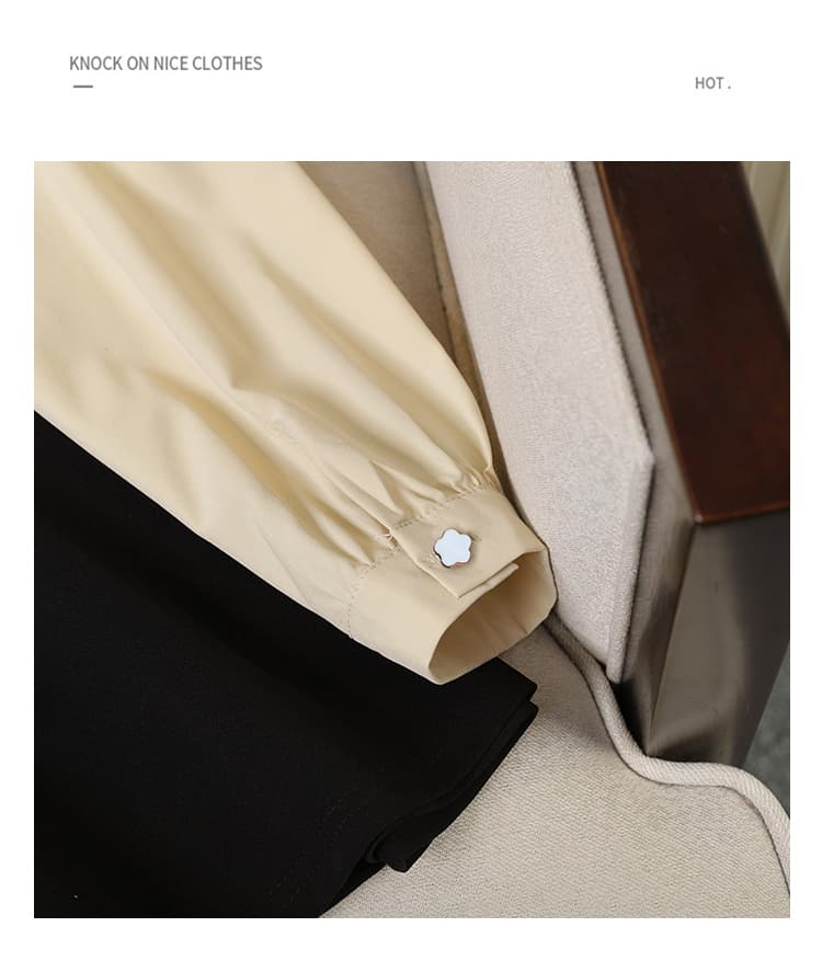 가을 새로운 빅 사이즈 여성 의류 지방 mm 폴로 칼라 트임 배색 패치워크 페이크 레이어드 슬림해 보이는 표지 배 셔츠 상세 이미지 24