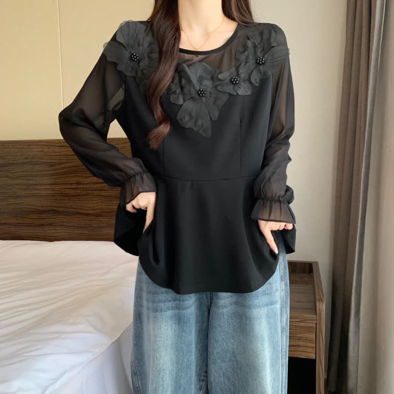 실사 빅 사이즈 여성 의류 지방 mm 이른 가을 신제품 패션 패치워크 품격 연령 감소 3 차원 패치워크 다용도 맨위 이미지 4