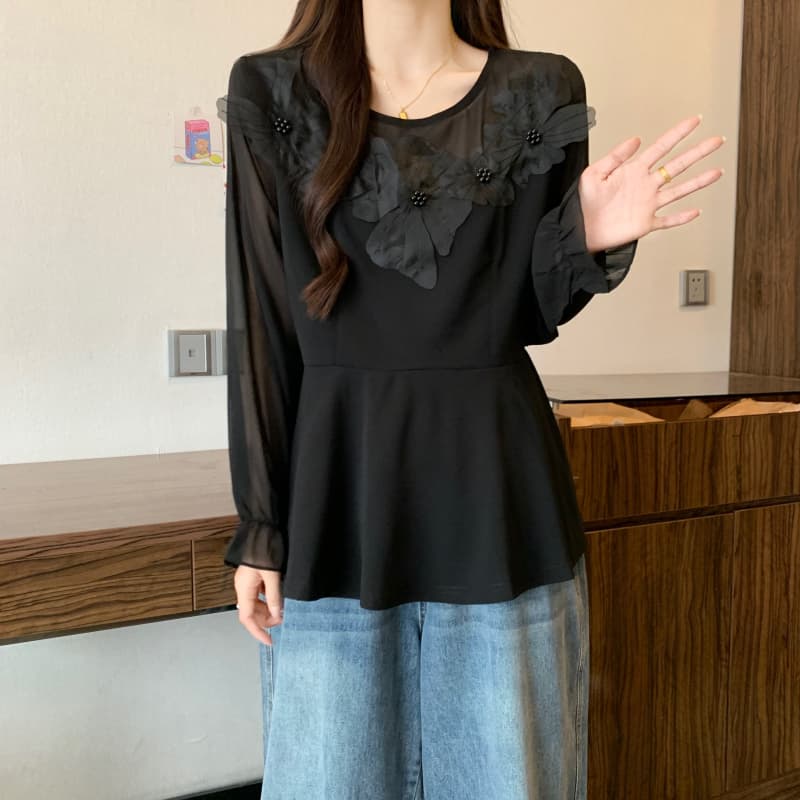 실사 빅 사이즈 여성 의류 지방 mm 이른 가을 신제품 패션 패치워크 품격 연령 감소 3 차원 패치워크 다용도 맨위 상세 이미지 4