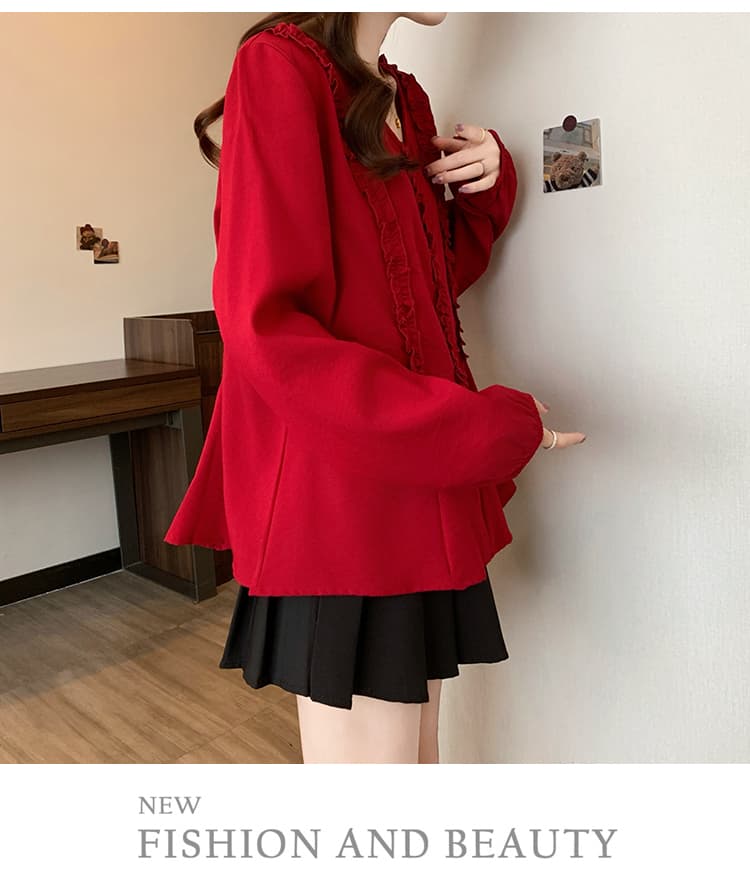 2026 가을 의상 새로운 지불 프랑스식 V넥 목이버섯 허리 수축 표지 배 디자인 센스 슬림해 보이는 연령 감소 맨위 상세 이미지 27