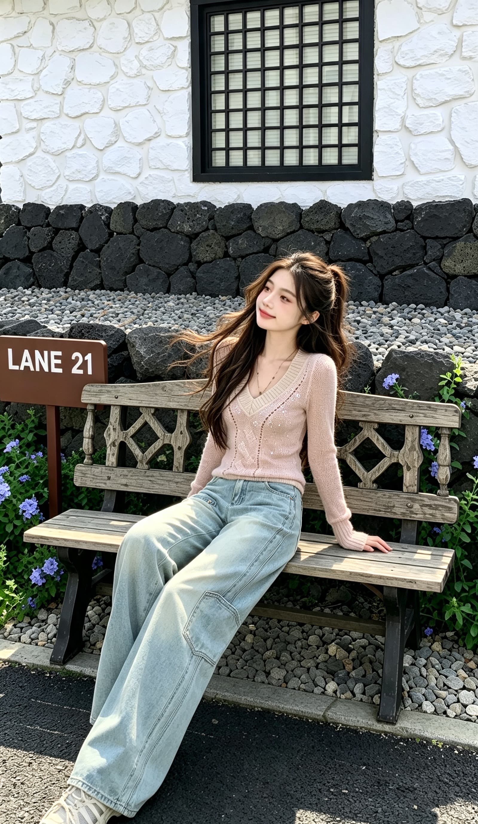 V넥 금사 트위스트 꽃 스팽글 인사이드 가져 가라. 스웨터 여자 가을 한 부서 니트 스웨터 루즈핏 외국 가스 와이드 레그 팬츠 세트 상세 이미지 6