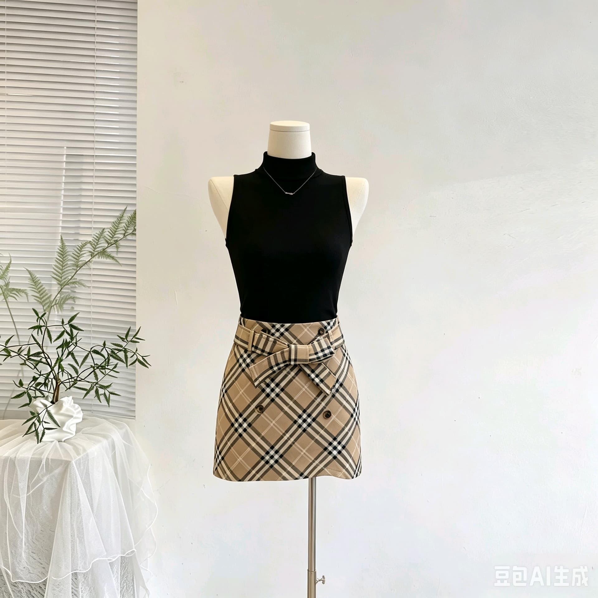인터넷 유명인 같은 단락 핫걸 체크무늬 이중 버튼 스트랩 반신 스커트 여성 여름 섹션 품격 하이웨이스트 타이트 스커트 미니 스커트 이미지 6