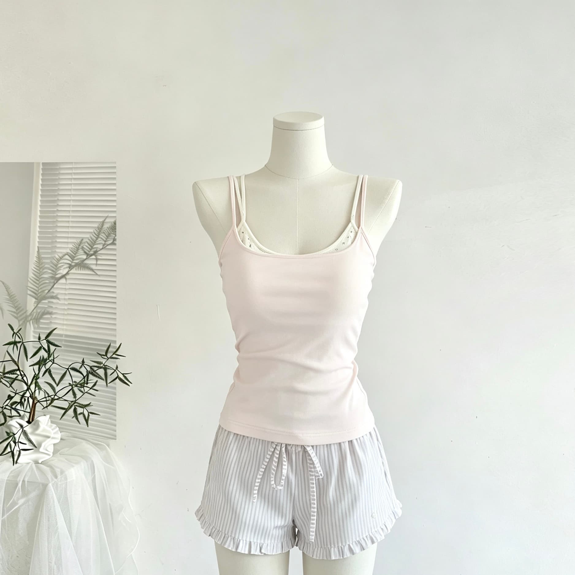 callmeear 배색 페이크 레이어드 슬립 캐미솔 여름 순수한 욕망 핫걸 맨위 벨트 가슴 패드 상세 이미지 5
