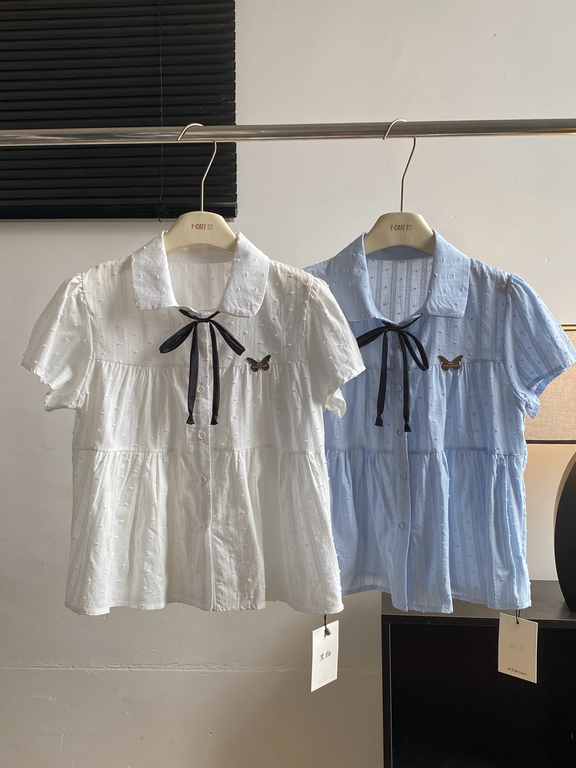 시끄러운 홈 하늘색 POLO 칼라 일본식 학원 스타일 여성 셔츠 여름 달콤함 귀여운 맨위 반팔 오픈 가디건 여성 상세 이미지 2