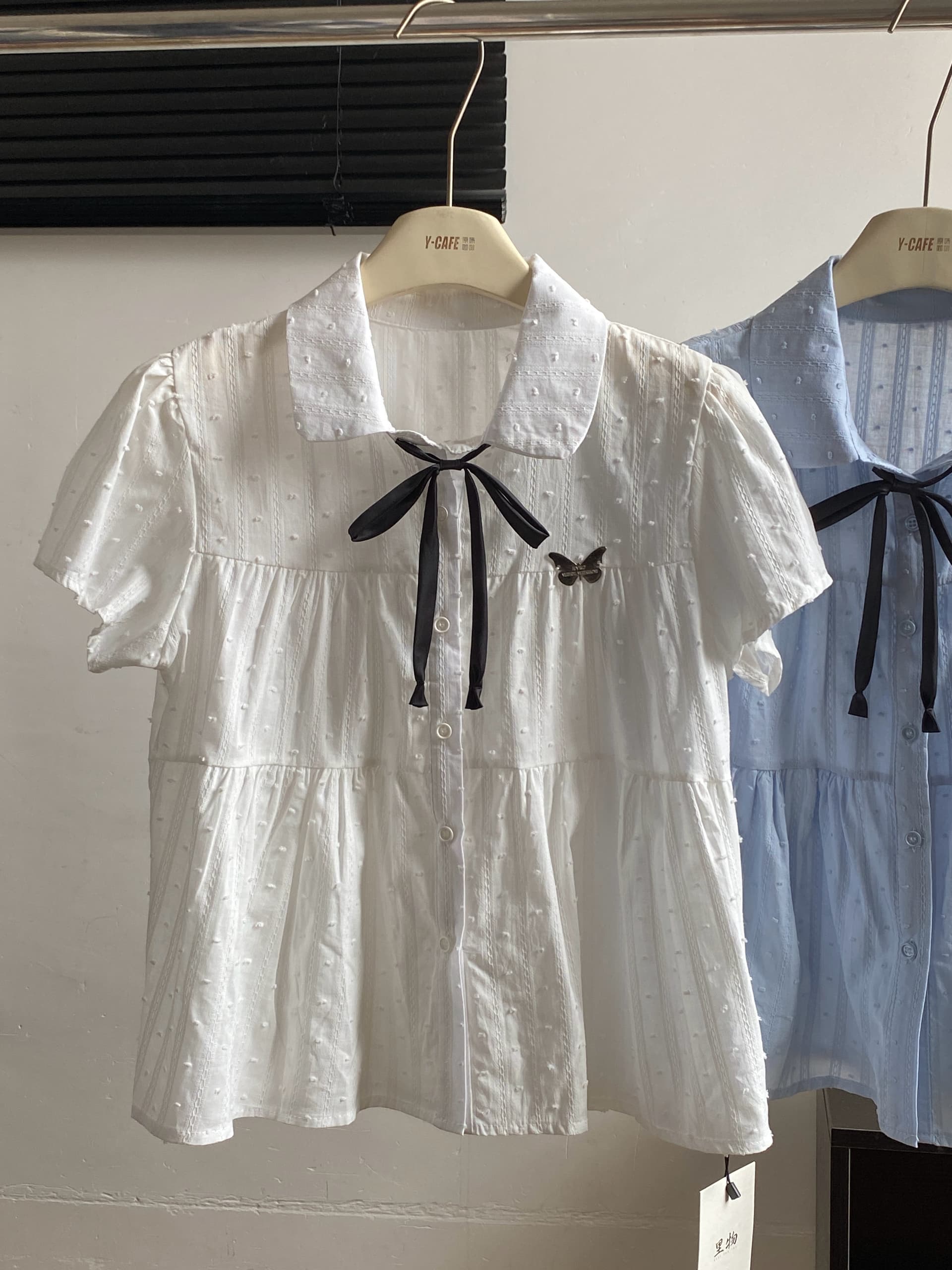 시끄러운 홈 하늘색 POLO 칼라 일본식 학원 스타일 여성 셔츠 여름 달콤함 귀여운 맨위 반팔 오픈 가디건 여성 상세 이미지 3