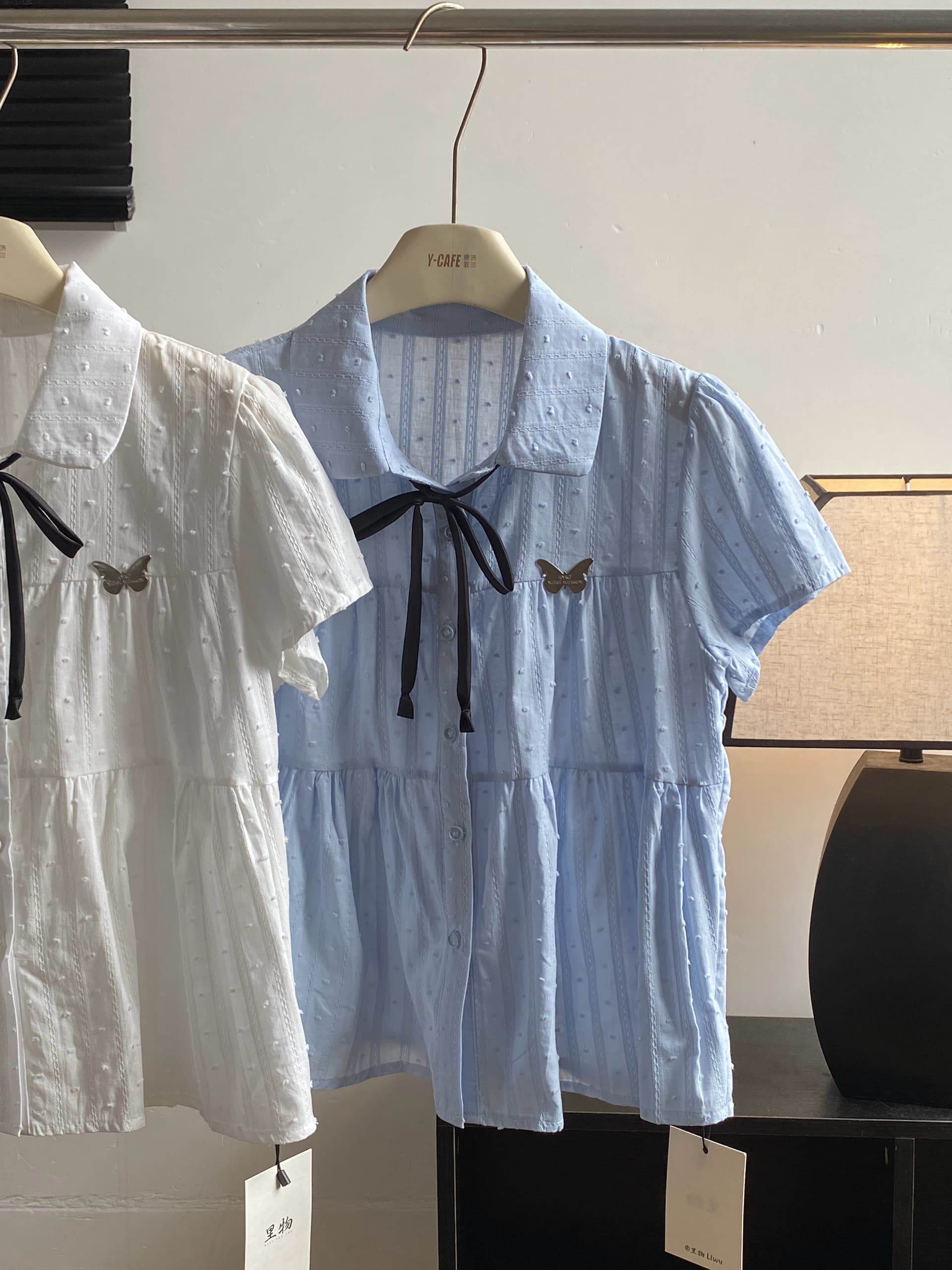 시끄러운 홈 하늘색 POLO 칼라 일본식 학원 스타일 여성 셔츠 여름 달콤함 귀여운 맨위 반팔 오픈 가디건 여성 상세 이미지 4