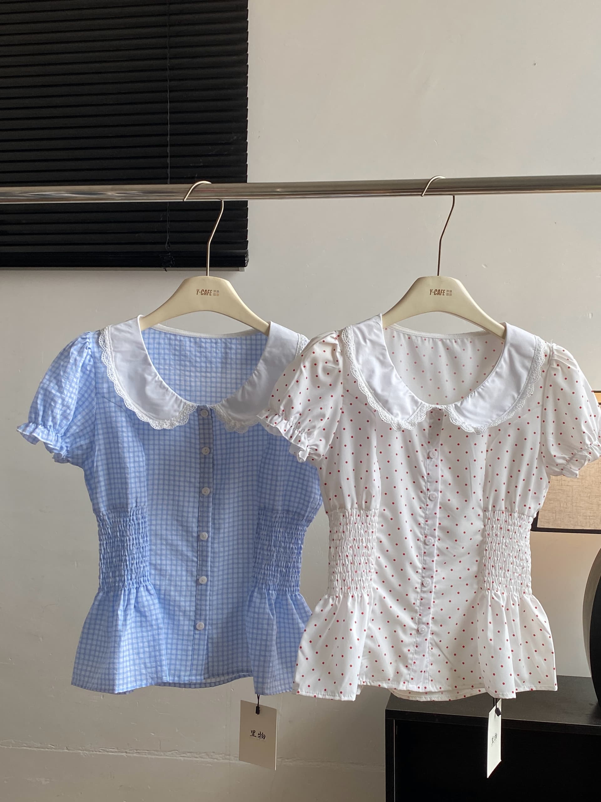 callmeear 버블 우유 푸 도트 무늬 망사 패치워크 거품 소매 여성 셔츠 여름 허리 수축 맨위 이미지 3