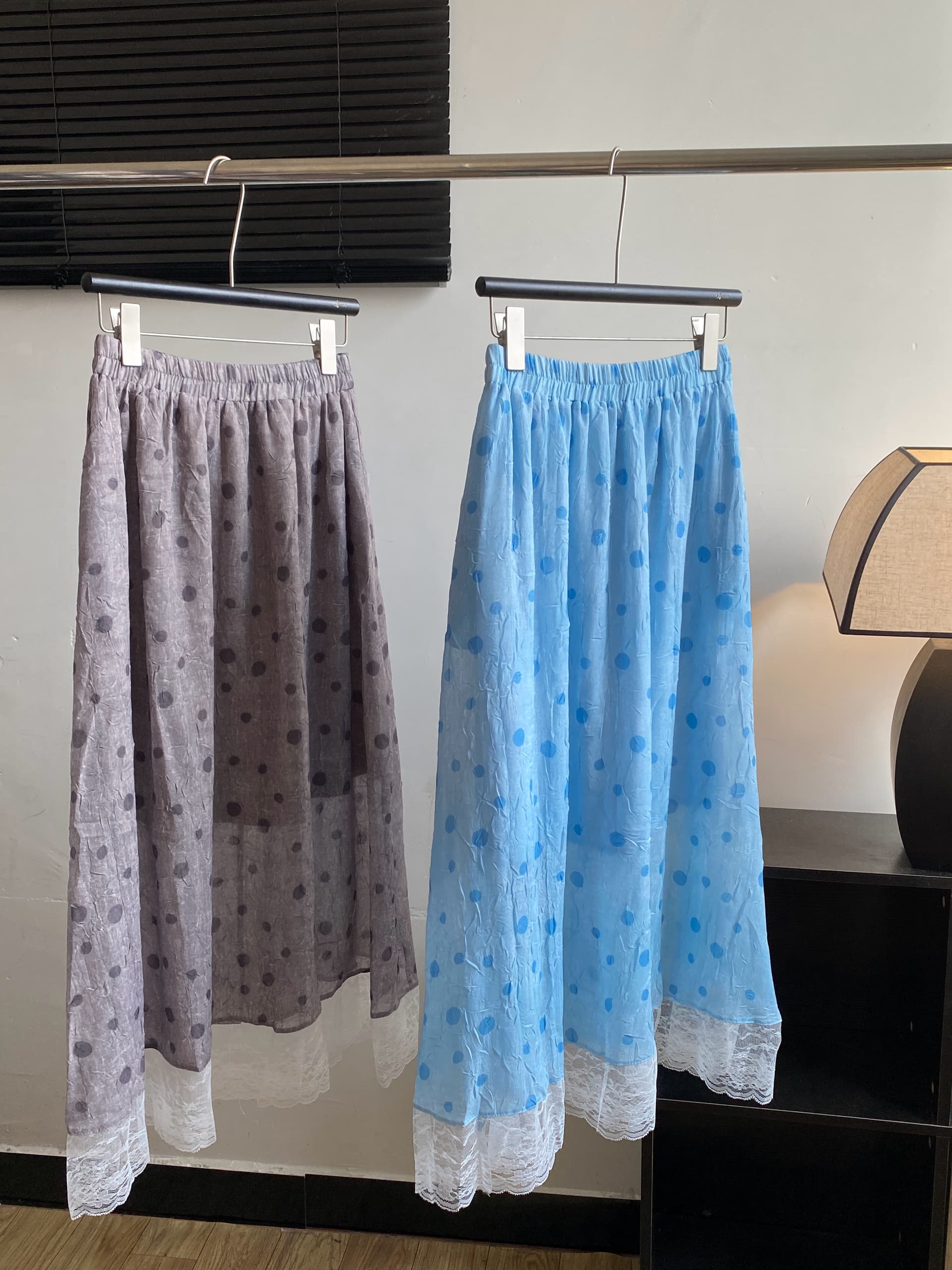 muxi 뮤 공정 도트 무늬 패치워크 레이스 반신 스커트 여성 여름 일본식 문예 루즈핏 다용도 슬림해 보이는 하이웨이스트 A라인 스커트 상세 이미지 2