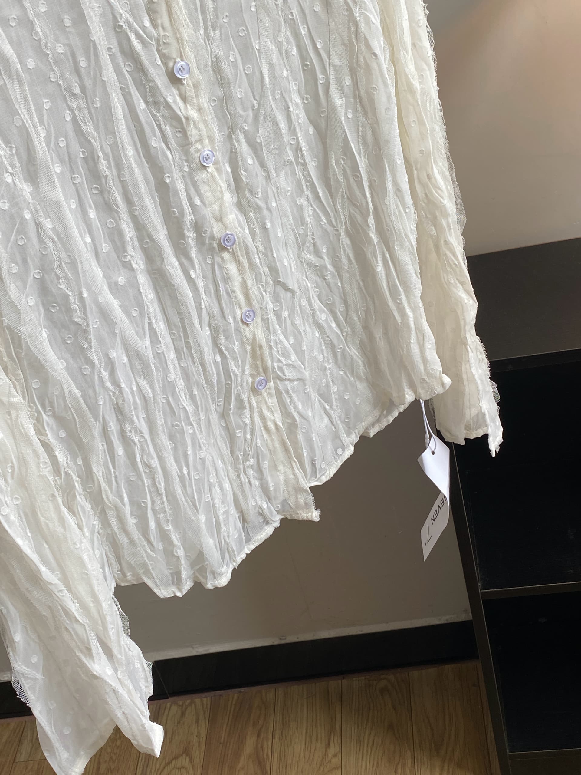 gakee official V넥 레이스 시폰 셔츠 여성 여름 얇고 가벼운 통기성 무거운 작업 주름 질감 센스 오픈 가디건 이미지 4