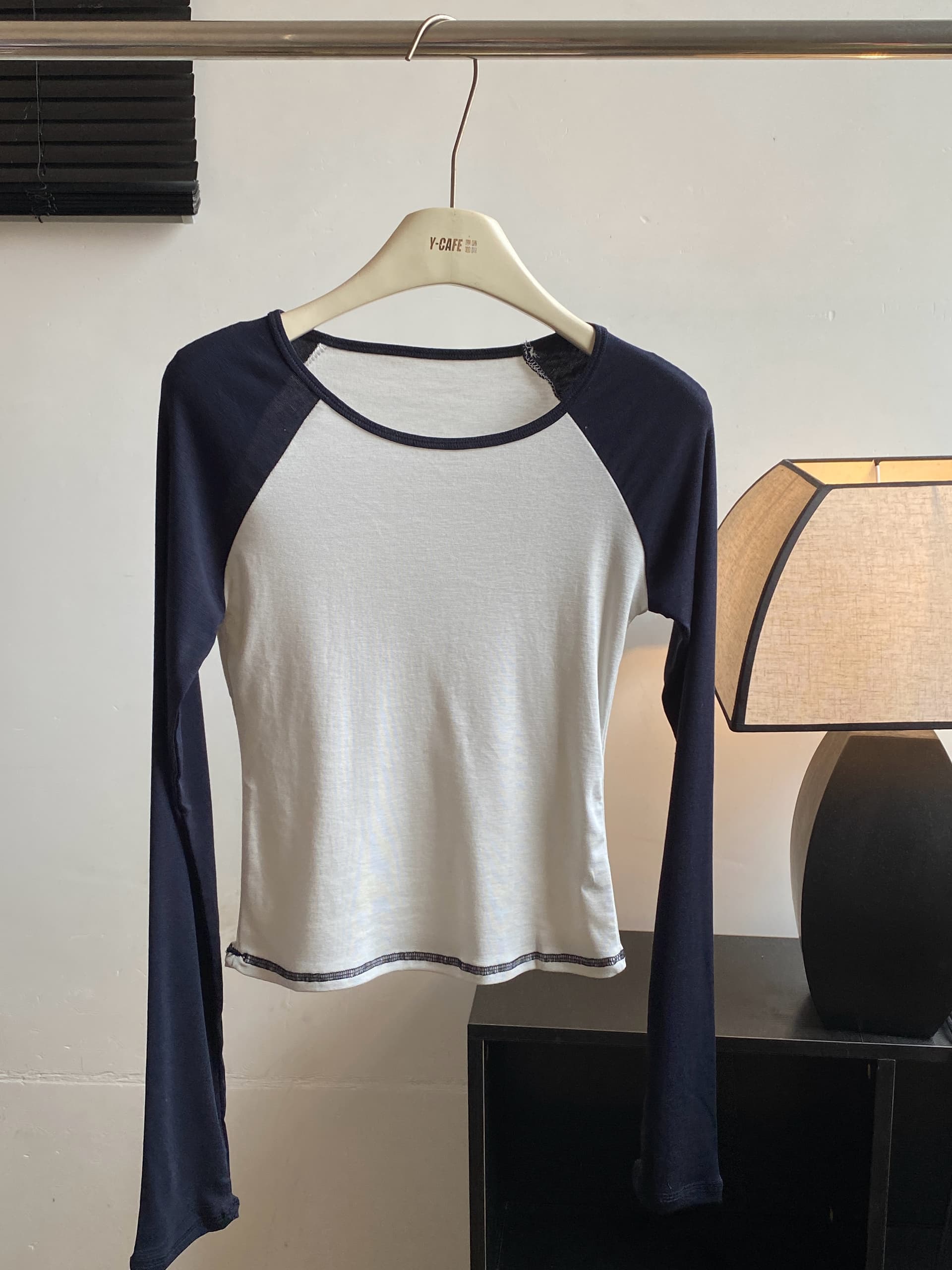 skk store 가벼움 알몸의 센스 t 프로 피부 편안함 주간 실크 양모 레트로 패치워크 배색 삽입 어깨 소매 티셔츠 여성 상세 이미지 9