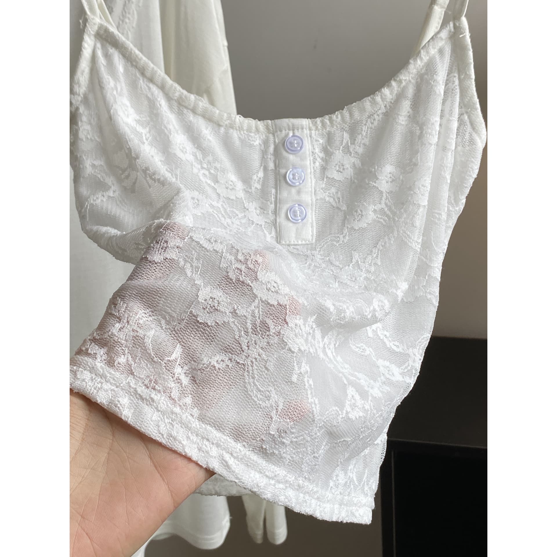 화이트 워터 여성 부드러운 레이스 t 라이 경기 서울 V넥 티셔츠 레이스 캐미솔 부드러운 순수한 욕망 슬림해 보이는 세트 그룹 이미지 6