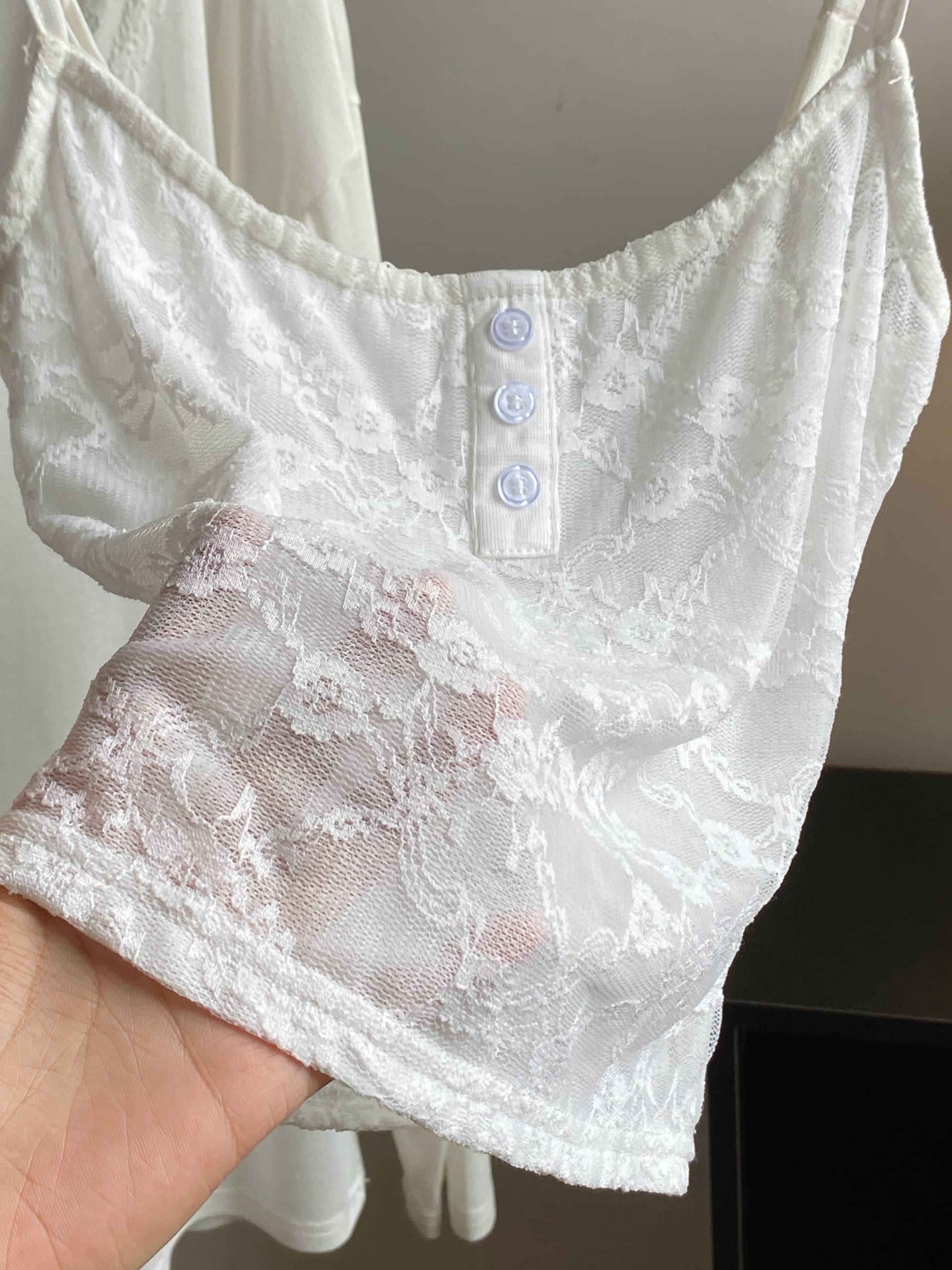 화이트 워터 여성 부드러운 레이스 t 라이 경기 서울 V넥 티셔츠 레이스 캐미솔 부드러운 순수한 욕망 슬림해 보이는 세트 그룹 상세 이미지 6