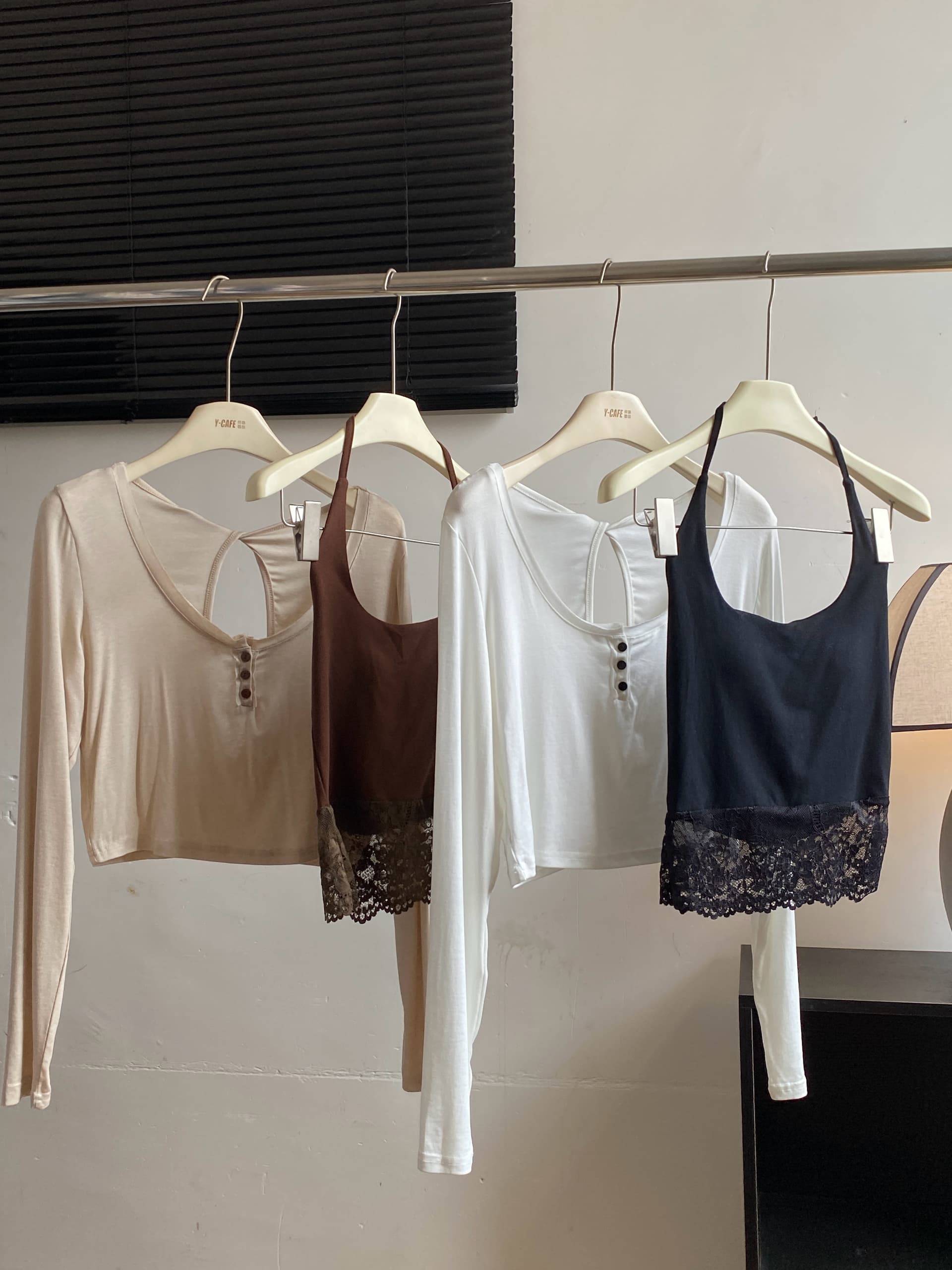 jmshop 바람둥이 느슨함 부서 주간 실크 양모 긴팔 티셔츠 레이스 레이스 행침 목 슬립 캐주얼 바지 세트 상세 이미지 3