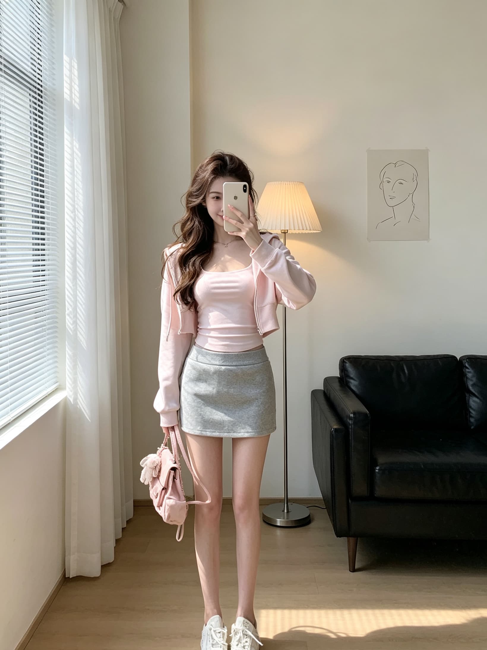 화이트 워터 여성 주요 추진력 섹션 원 영어 공기 후드티 세트 그룹 길다 짧은 느긋한 후드 티 스웨터 반 스커트 투피스 세트 이미지 3