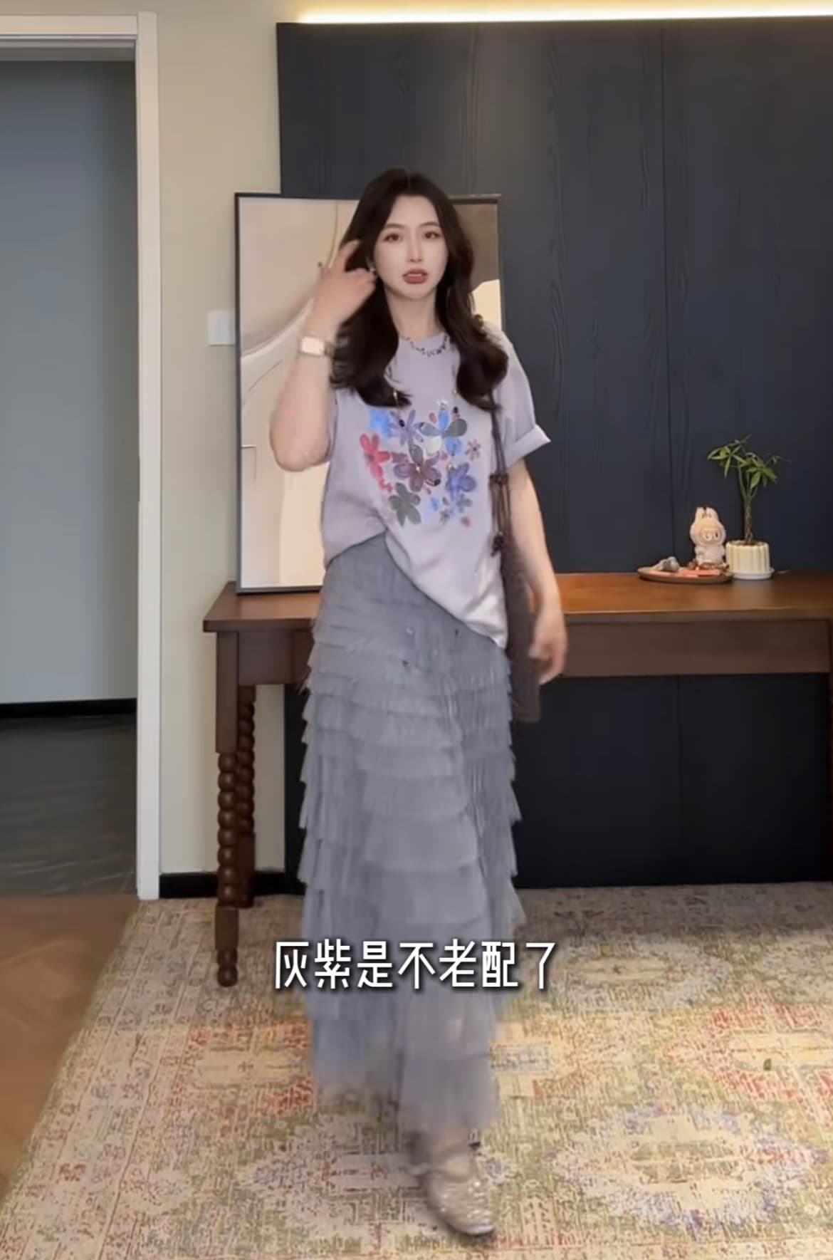 여름 라운드 넥 꽃 t 케이크 치마 세트 상세 이미지 2