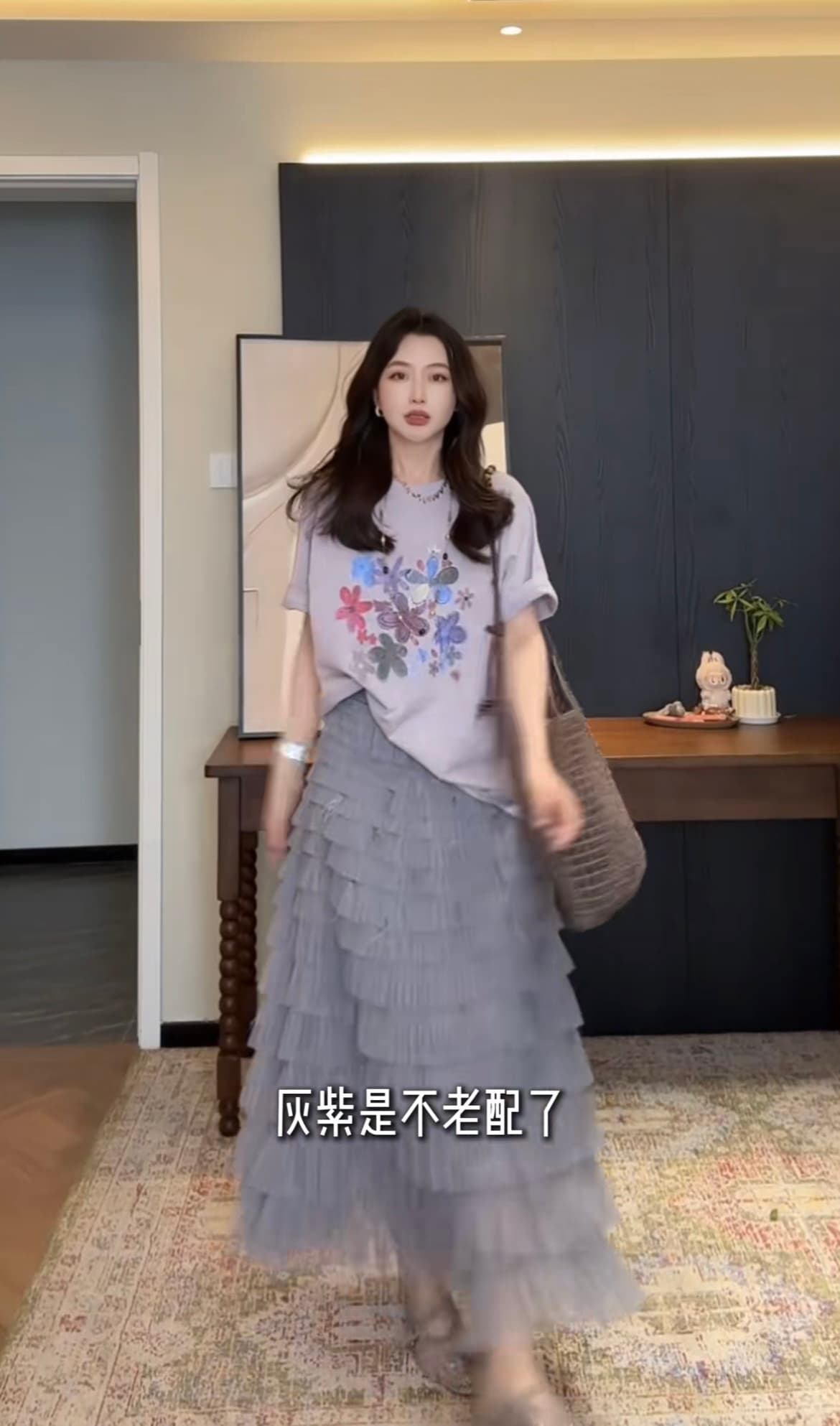 여름 라운드 넥 꽃 t 케이크 치마 세트 상세 이미지 3