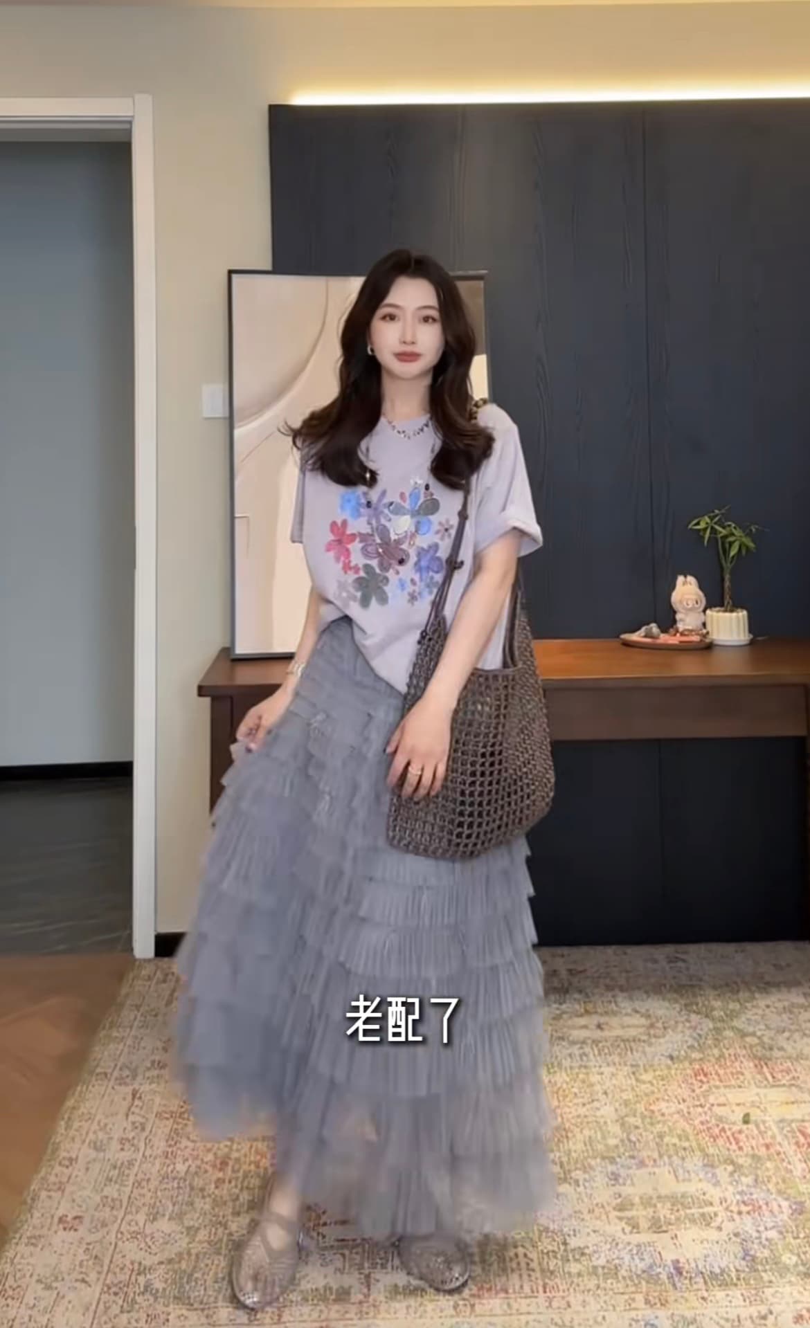 여름 라운드 넥 꽃 t 케이크 치마 세트 상세 이미지 5