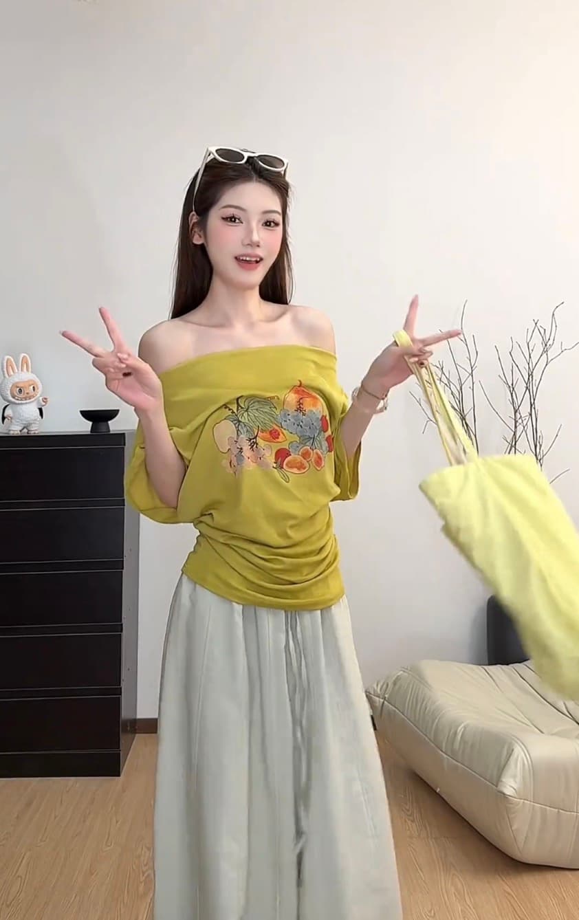 과일 party 품격 캐주얼 한 부서 재미있는 프린트 다용도 허리 수축 얇은 티셔츠 상세 이미지 1