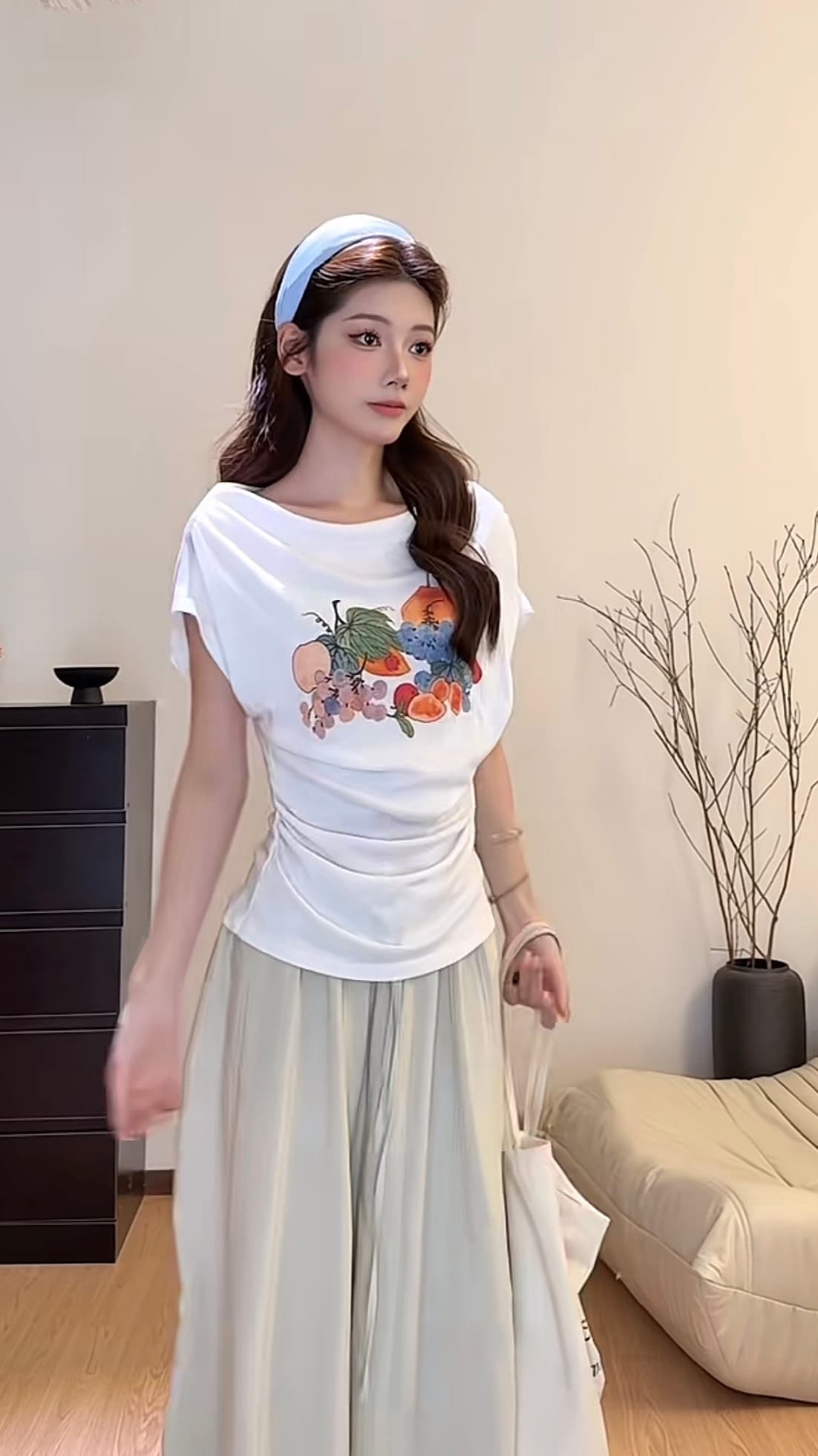 과일 party 품격 캐주얼 한 부서 재미있는 프린트 다용도 허리 수축 얇은 티셔츠 상세 이미지 7