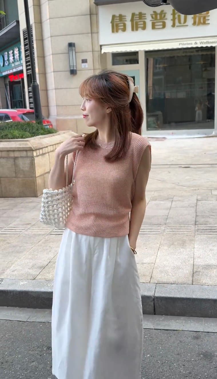 qiongqiong 인력 섹션 디자인 센스 이후 레이스업 슬림해 보이는 다용도 어깨 민소매 얼음 실크 셔츠 바지 세트 상세 이미지 3
